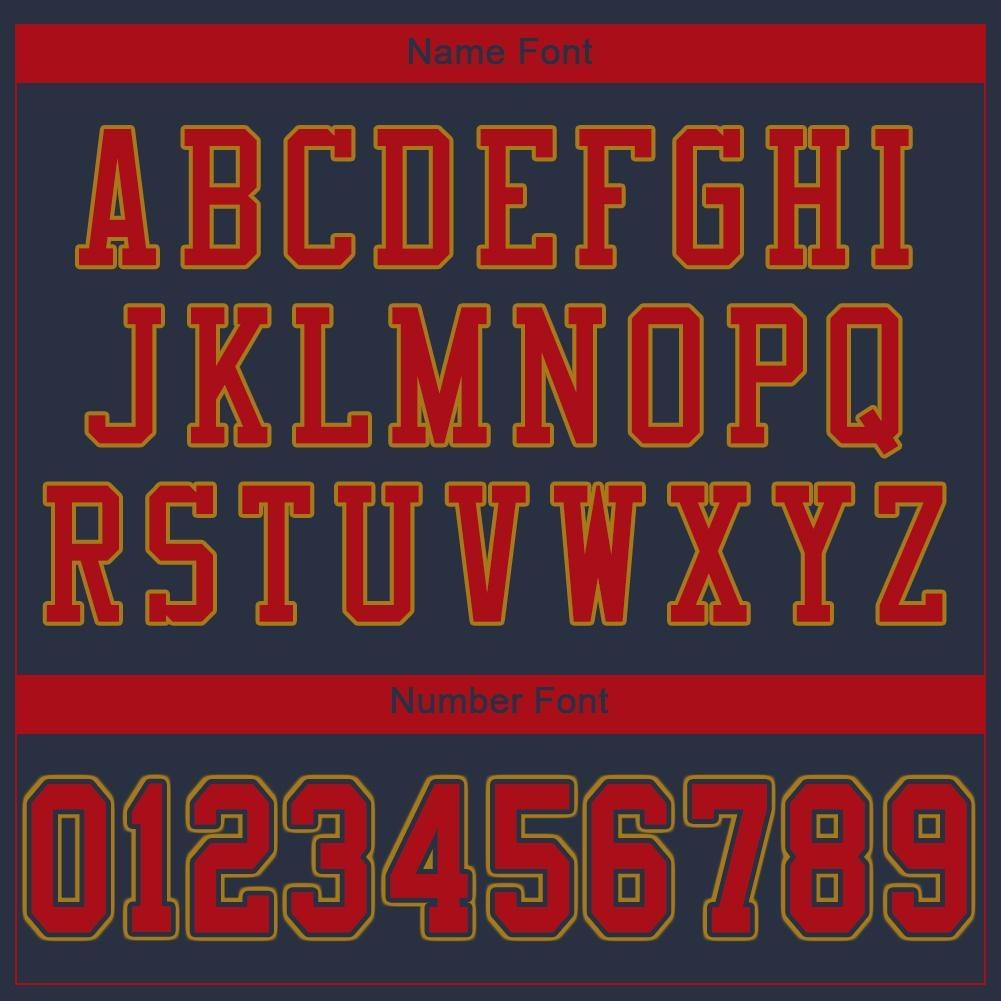 Custom Navy Red-Old Gold Mesh Authentic Football Jersey photo 4
