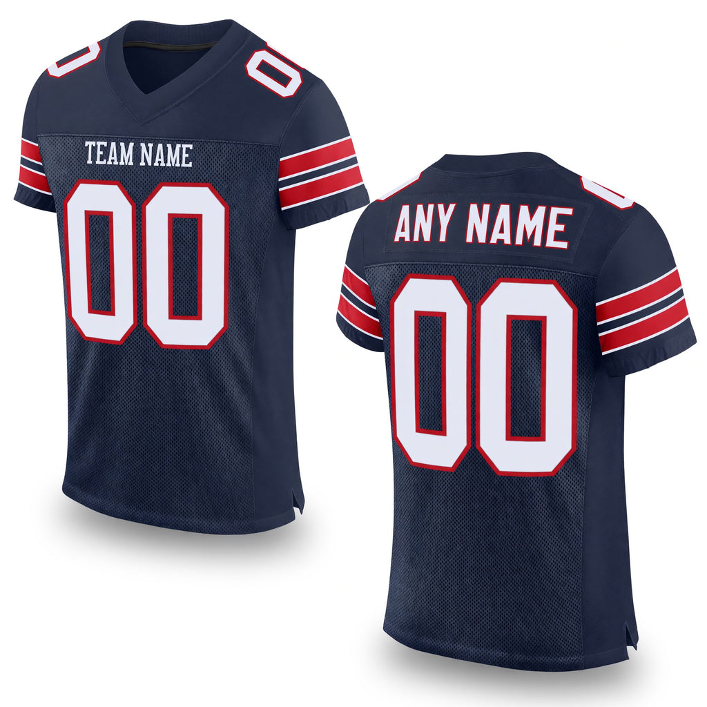 Custom Navy White-Red Mesh Authentic Football Jersey