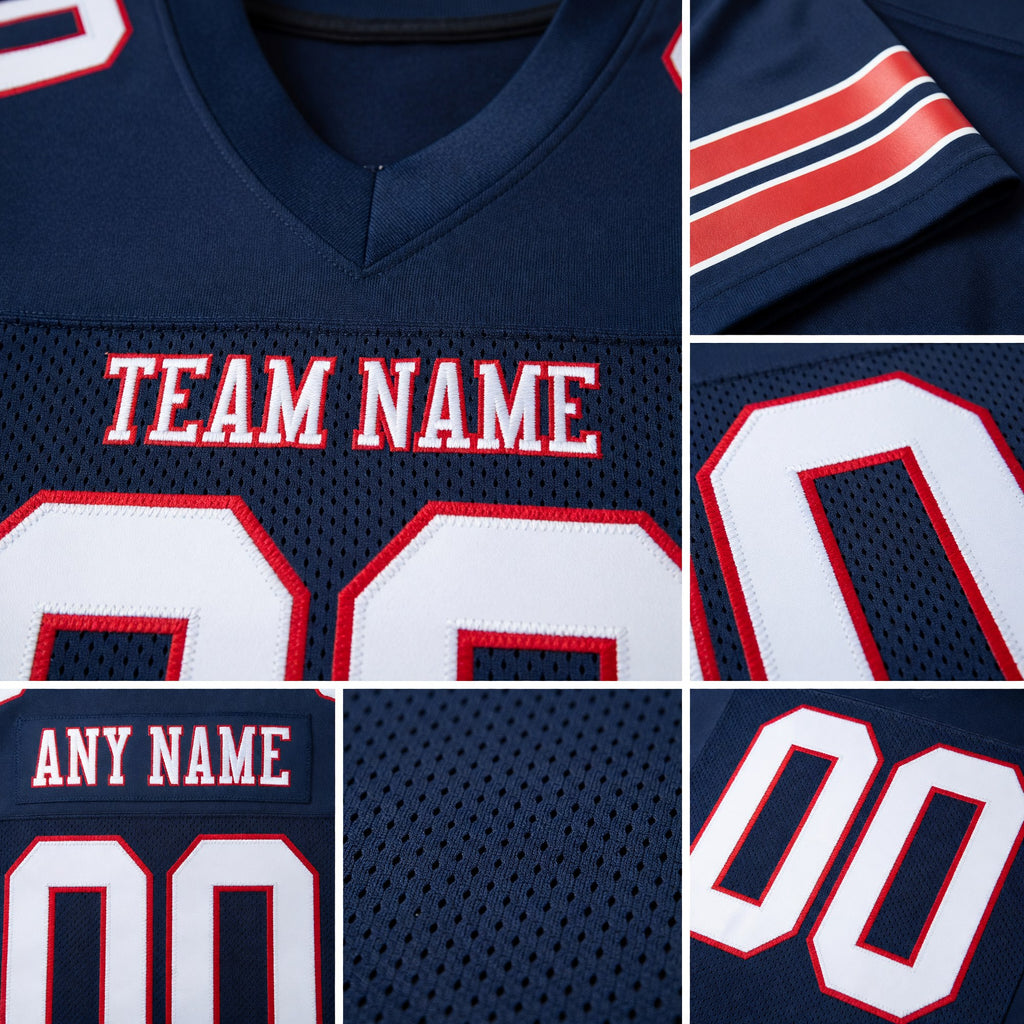 Custom Navy White-Red Mesh Authentic Football Jersey detail