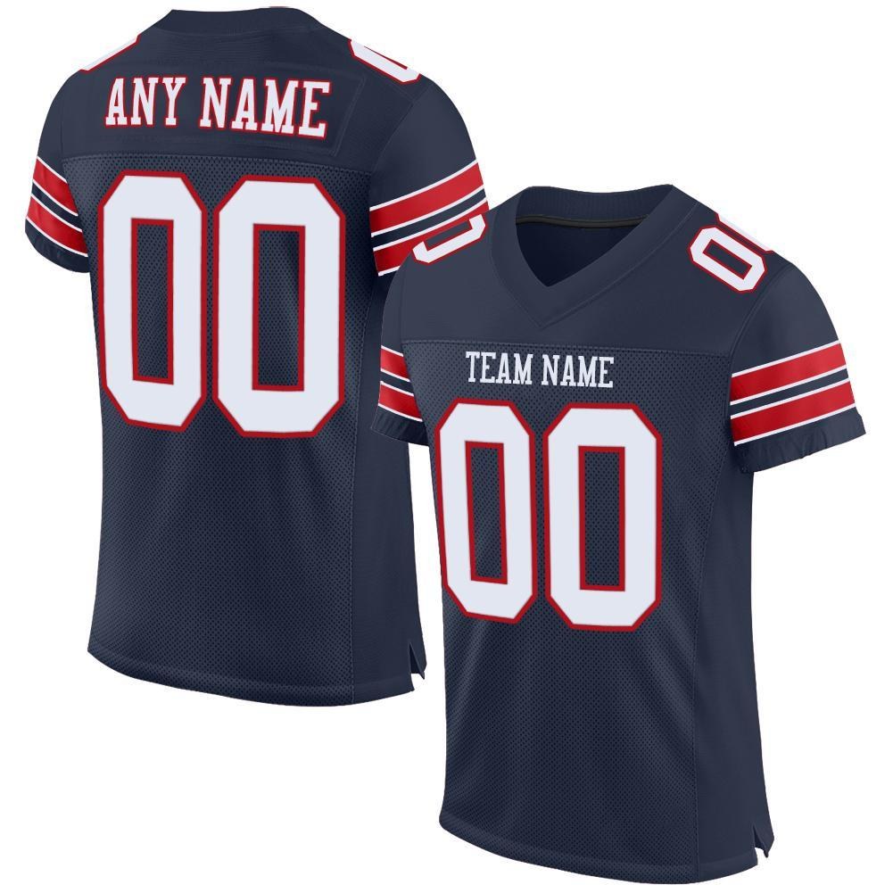 Custom Navy White-Red Mesh Authentic Football Jersey photo 1
