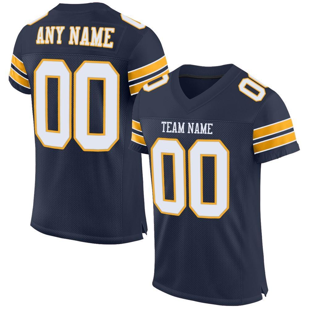 Custom Navy White-Gold Mesh Authentic Football Jersey photo 1