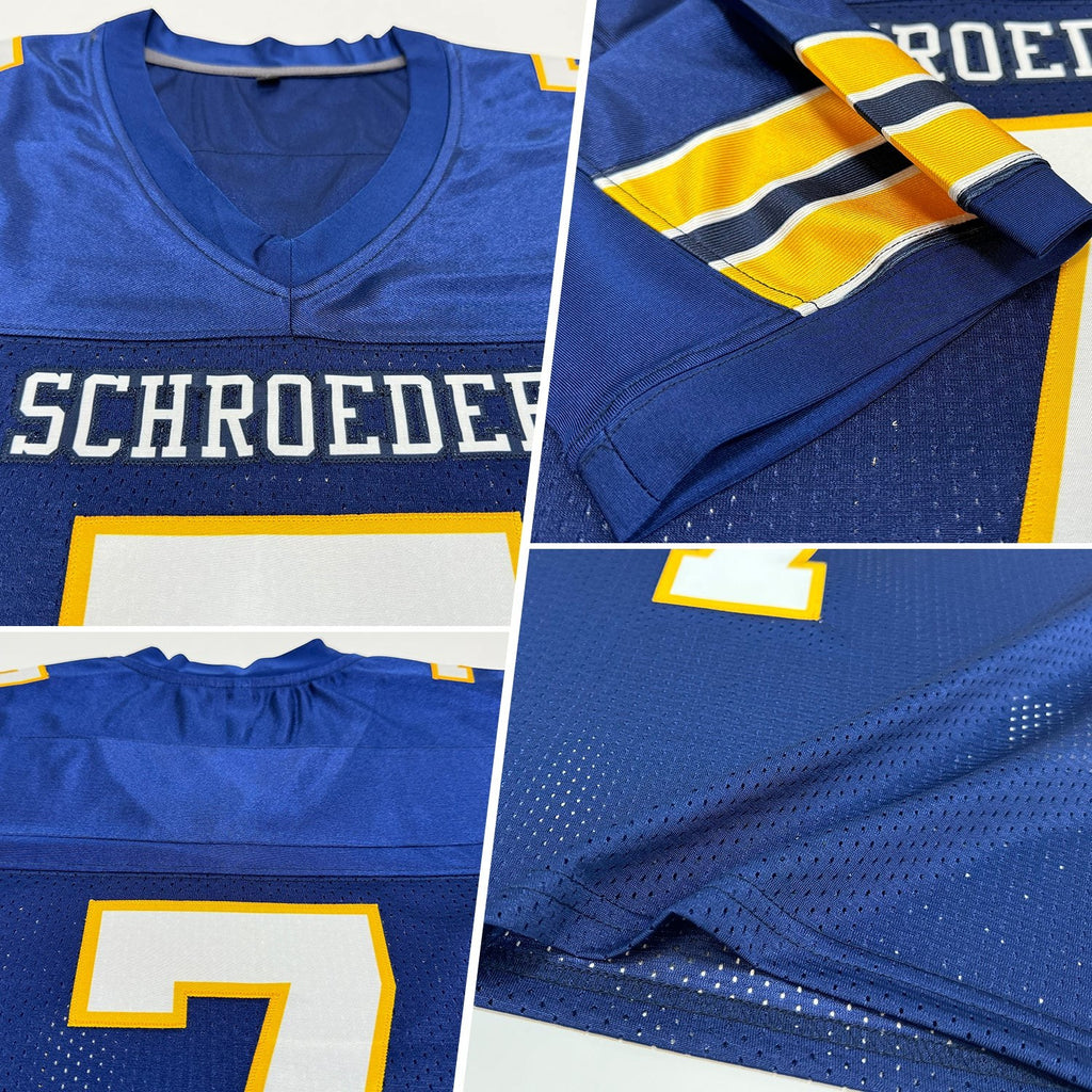 Custom Navy White-Gold Mesh Authentic Football Jersey photo 2