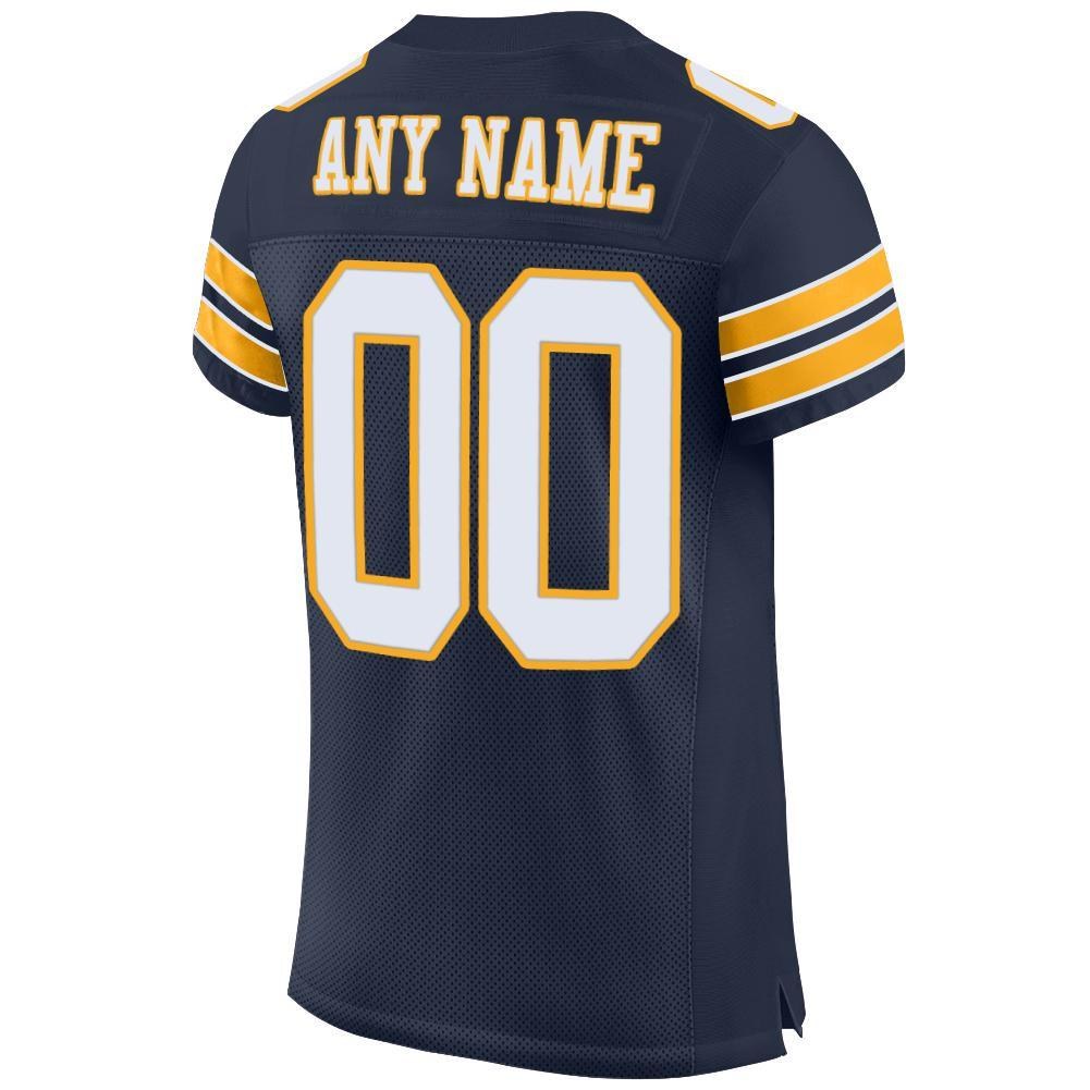 Custom Navy White-Gold Mesh Authentic Football Jersey photo 4