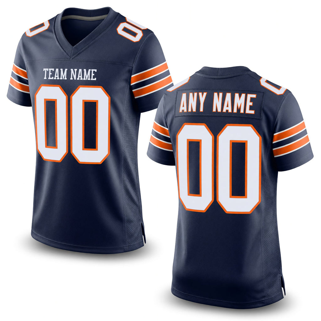 Custom Navy White-Orange Mesh Authentic Football Jersey
