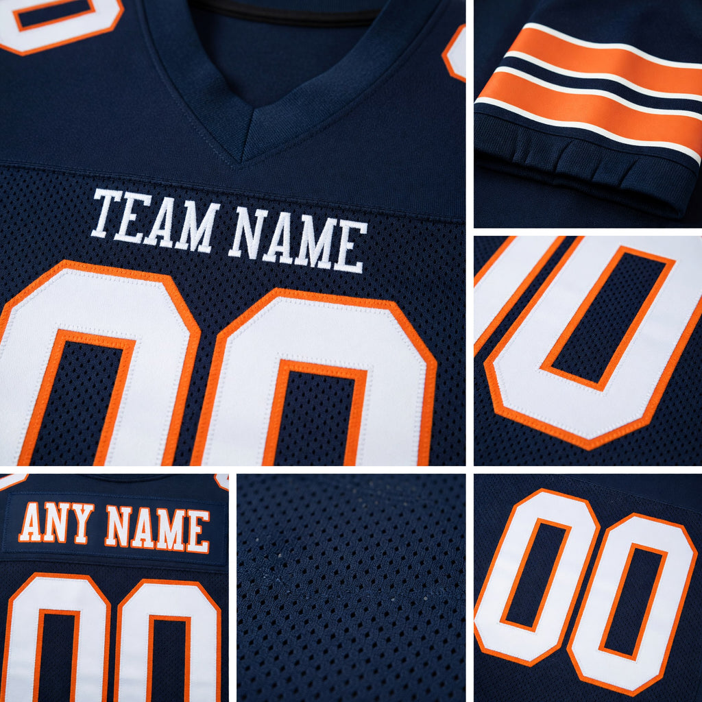 Custom Navy White-Orange Mesh Authentic Football Jersey detail