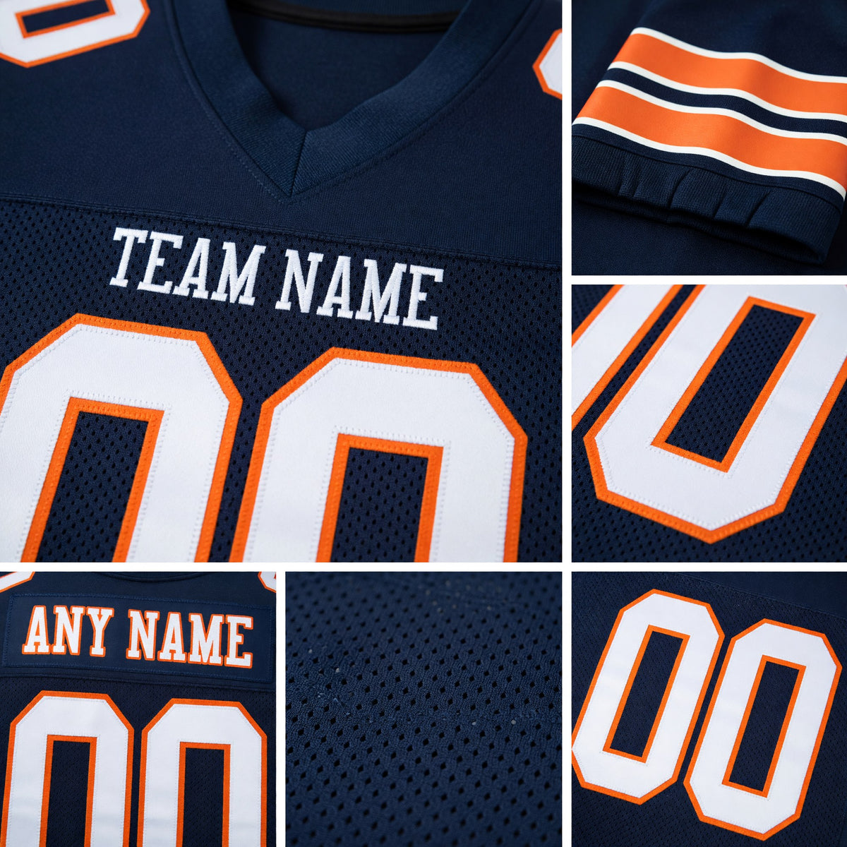 Custom Navy White-Orange Mesh Authentic Football Jersey detail