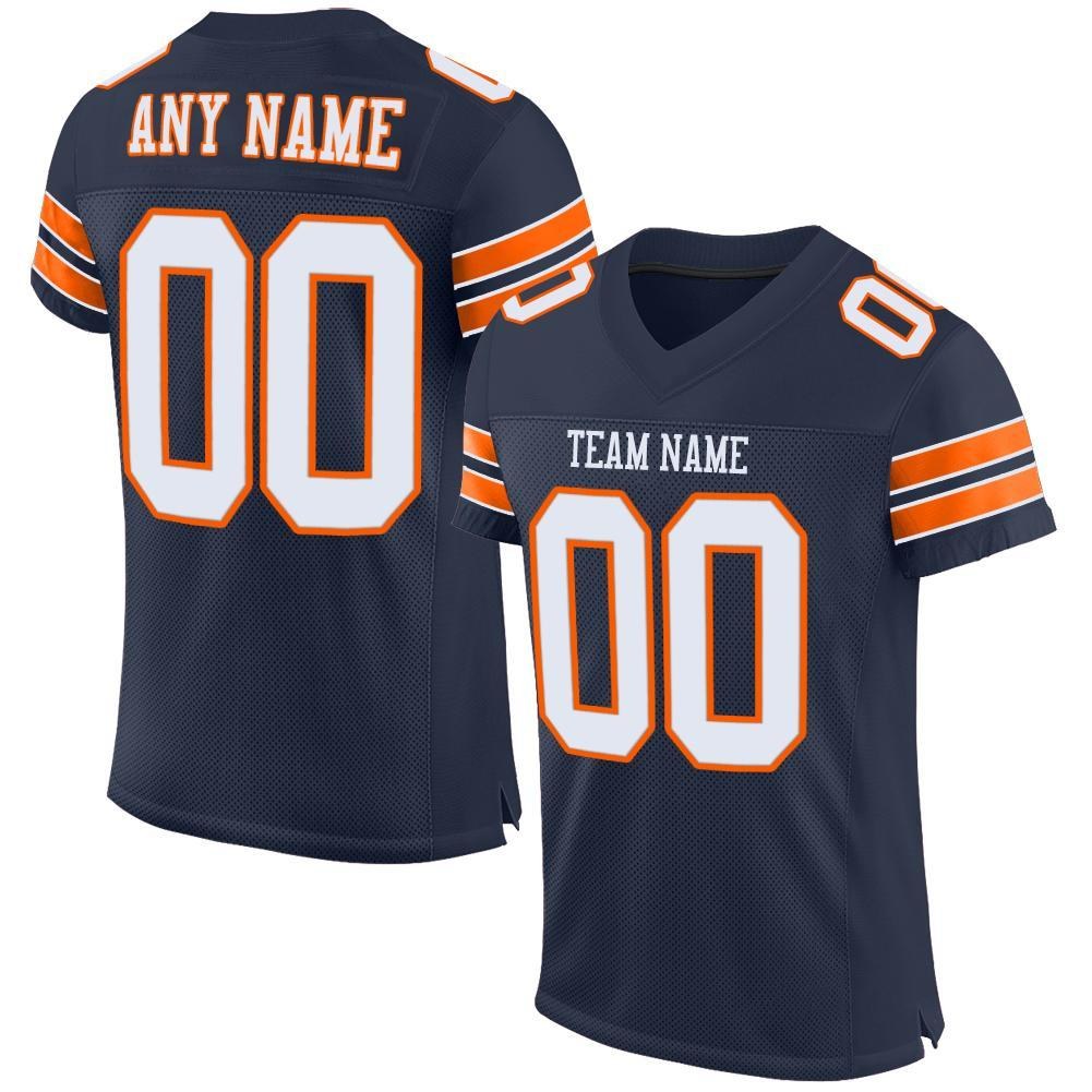 Custom Navy White-Orange Mesh Authentic Football Jersey photo 1