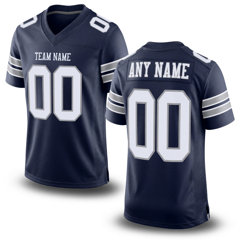 Custom Navy White-Light Gray Mesh Authentic Football Jersey