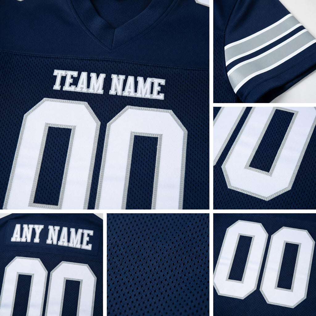 Custom Navy White-Light Gray Mesh Authentic Football Jersey detail
