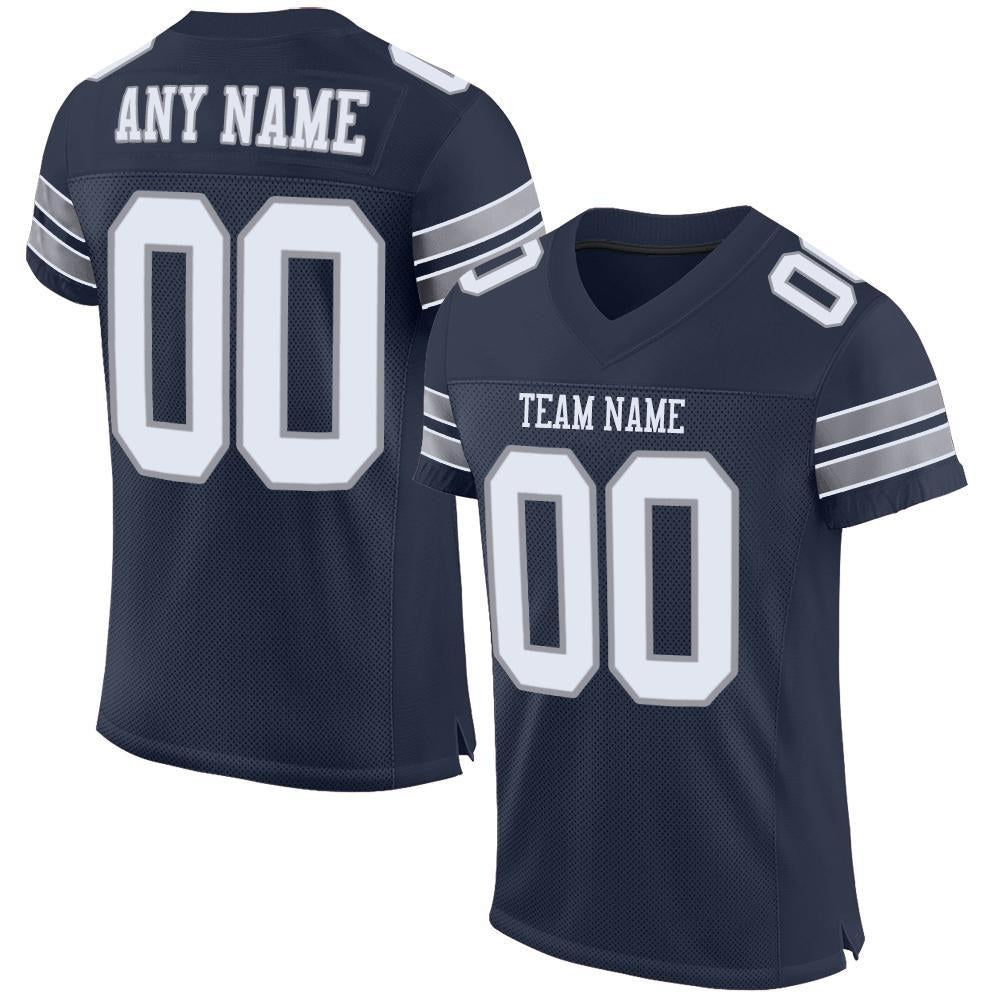 Custom Navy White-Light Gray Mesh Authentic Football Jersey photo 1