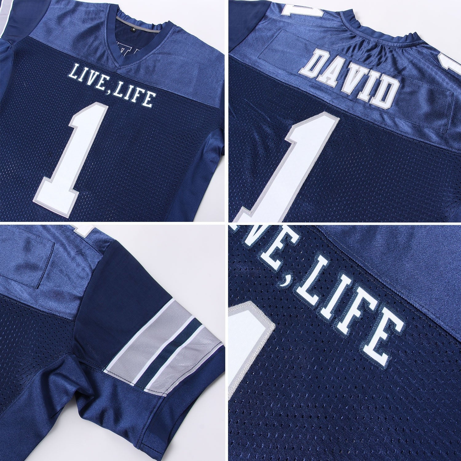 Custom Navy White-Light Gray Mesh Authentic Football Jersey photo 5