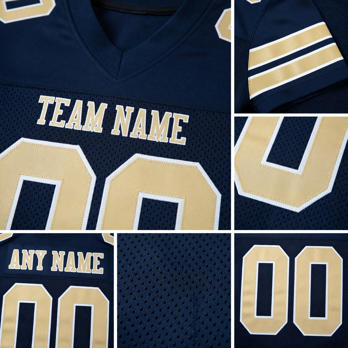 Custom Navy Vegas Gold-White Mesh Authentic Football Jersey detail