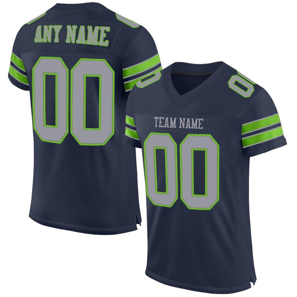 Custom Navy Light Gray-Neon Green Mesh Authentic Football Jersey photo 1