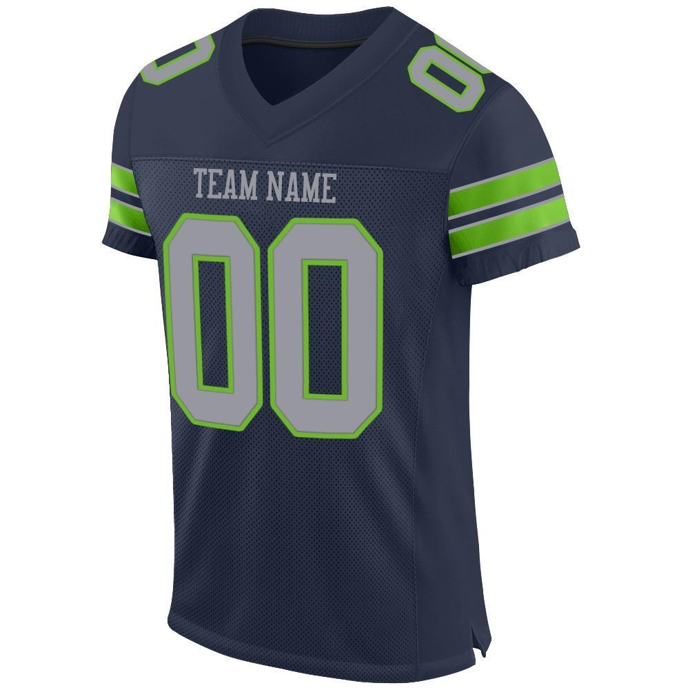 Custom Navy Light Gray-Neon Green Mesh Authentic Football Jersey photo 2