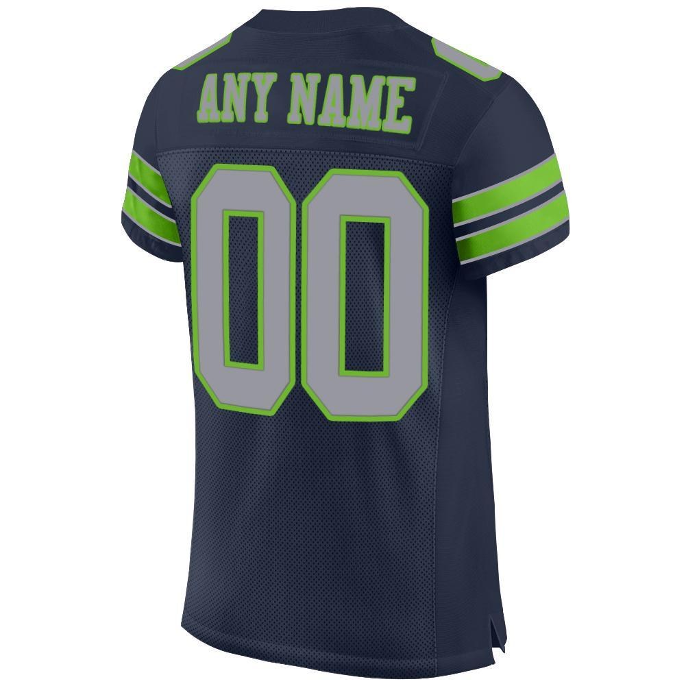 Custom Navy Light Gray-Neon Green Mesh Authentic Football Jersey photo 3