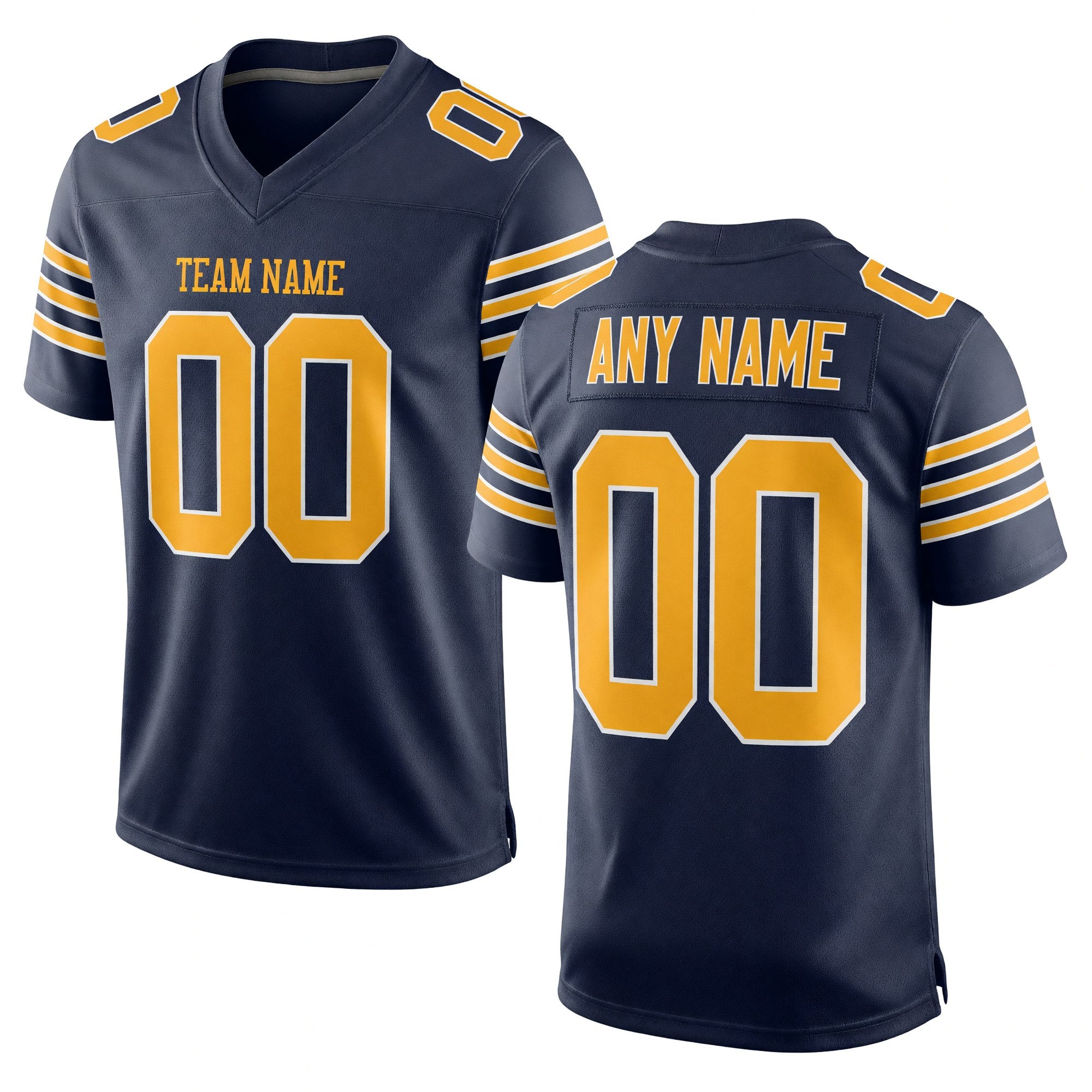 Custom Navy Gold-White Mesh Authentic Football Jersey