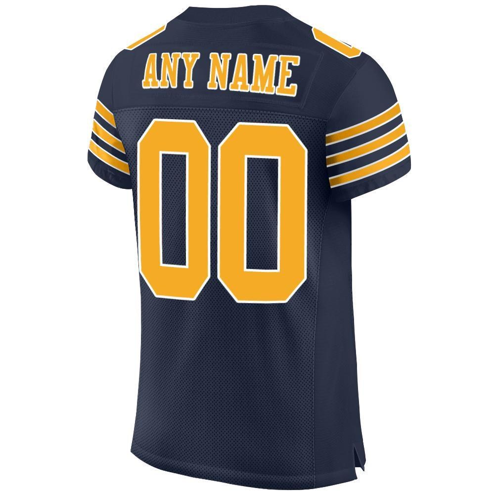 Custom Navy Gold-White Mesh Authentic Football Jersey photo 3