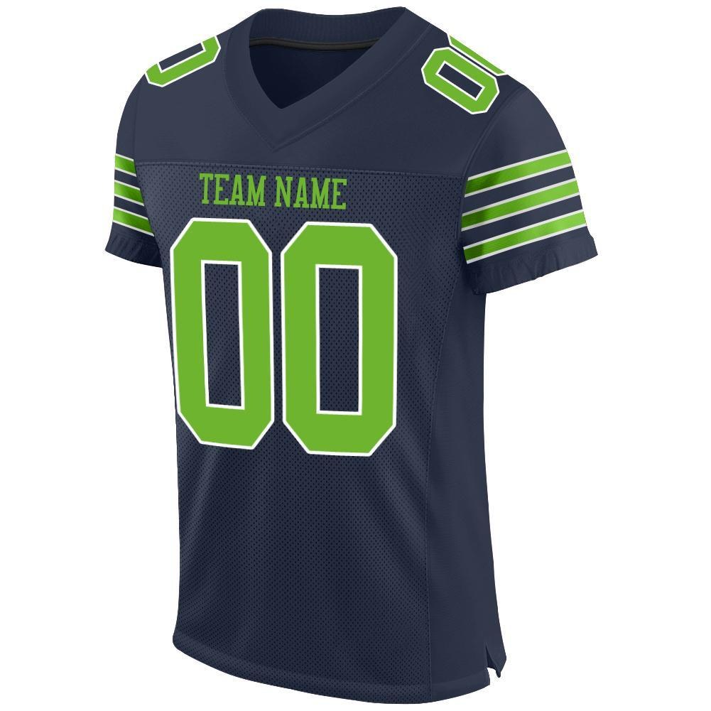Custom Navy Neon Green-White Mesh Authentic Football Jersey photo 2
