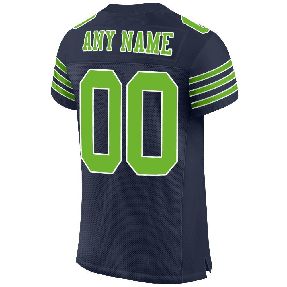Custom Navy Neon Green-White Mesh Authentic Football Jersey photo 3