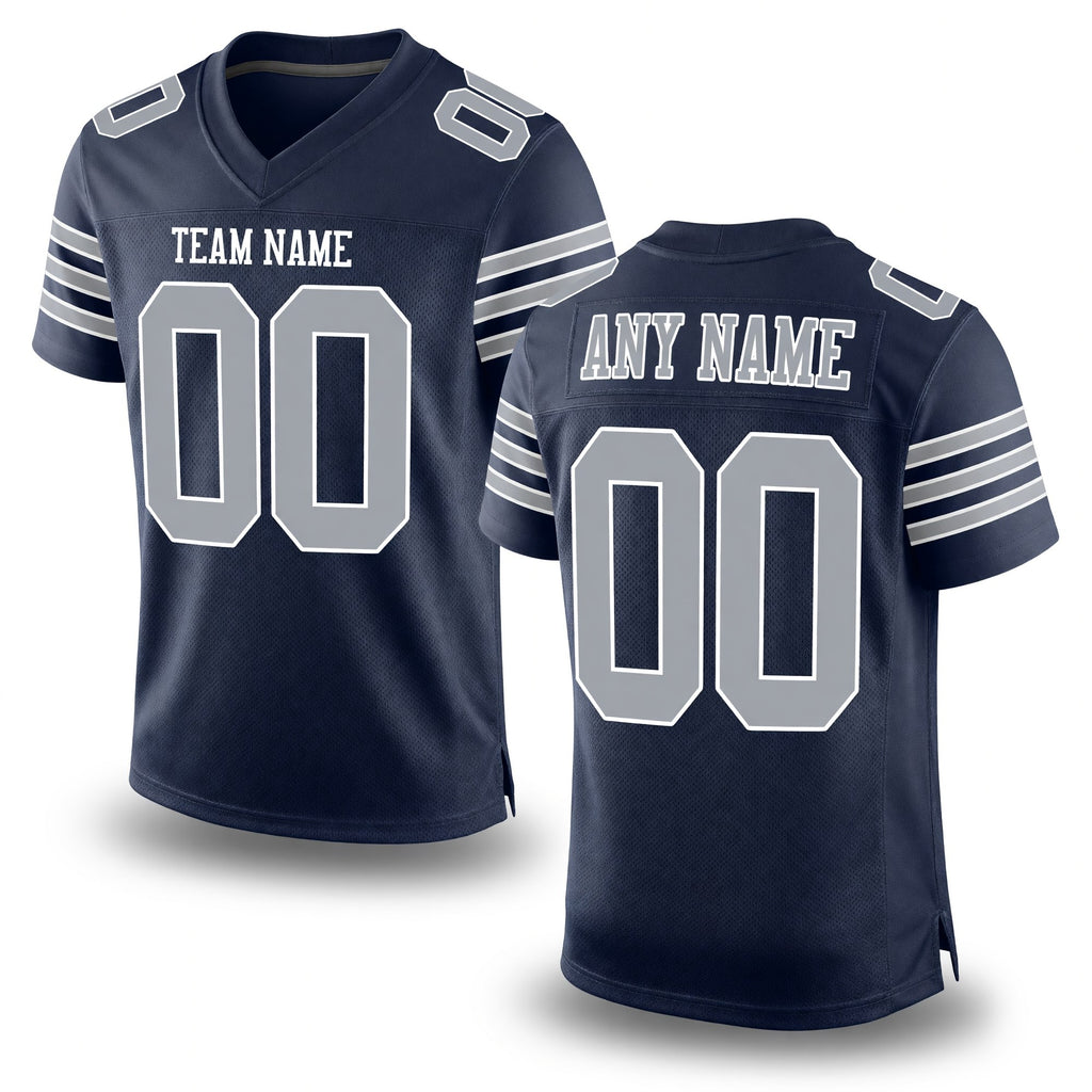 Custom Navy Gray-White Mesh Authentic Football Jersey