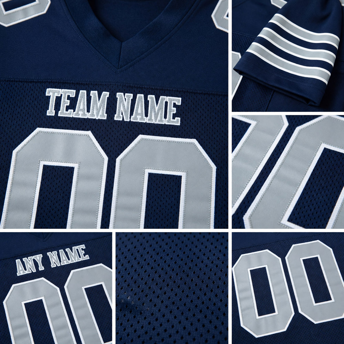 Custom Navy Gray-White Mesh Authentic Football Jersey detail