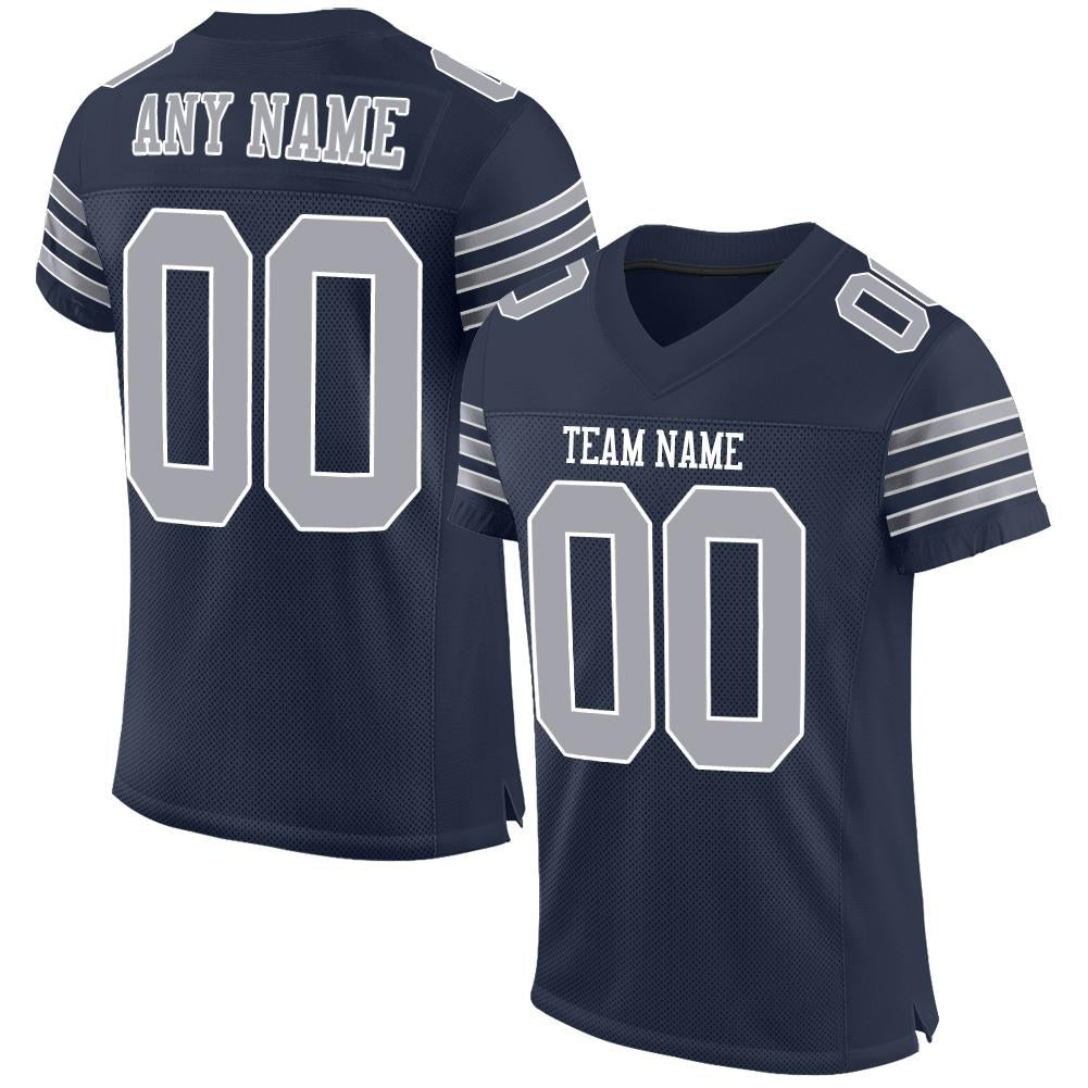 Custom Navy Gray-White Mesh Authentic Football Jersey photo 1