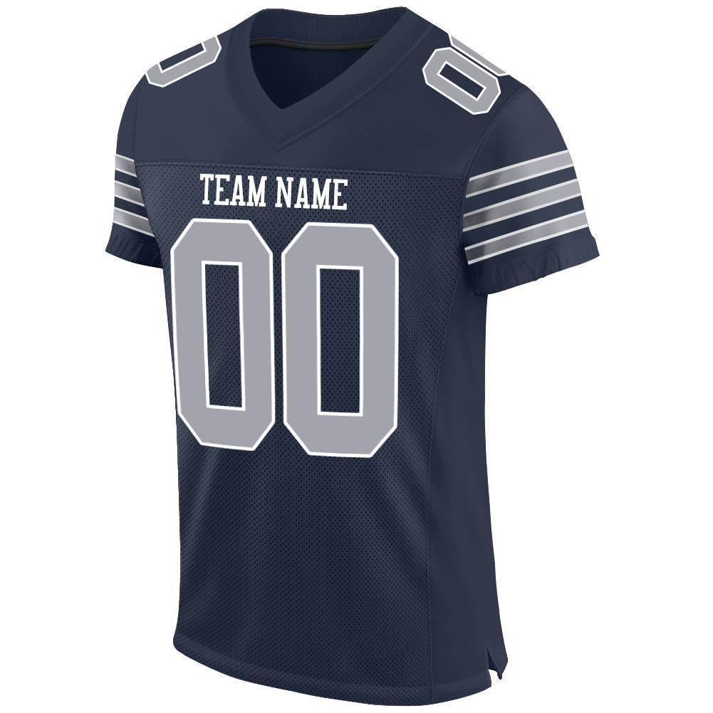 Custom Navy Gray-White Mesh Authentic Football Jersey photo 2