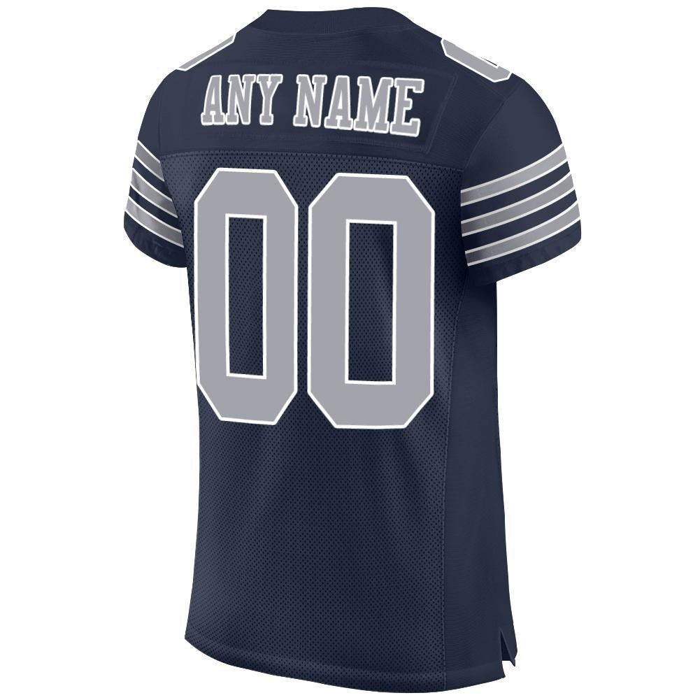 Custom Navy Gray-White Mesh Authentic Football Jersey photo 3