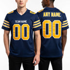 Custom Navy Old Gold-White Mesh Authentic Football Jersey worn front and back