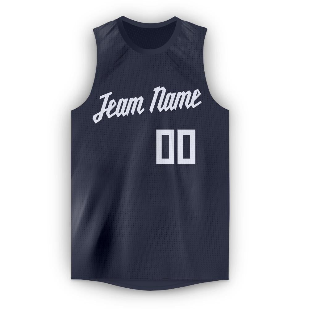 Custom Navy White Round Neck Basketball Jersey photo 4