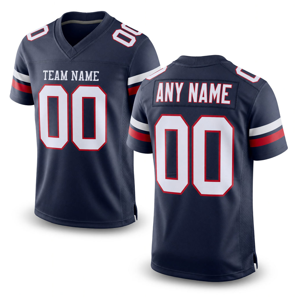 Custom Navy White-Red Mesh Authentic Football Jersey
