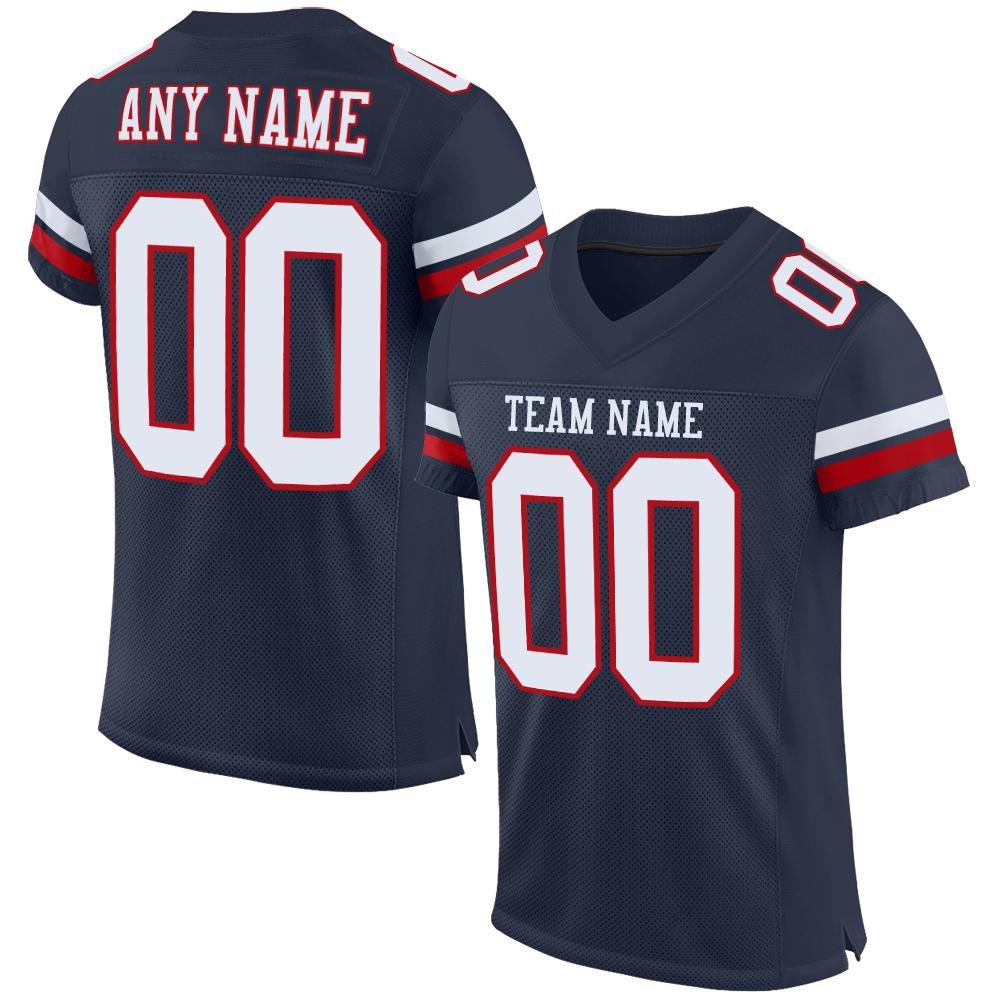 Custom Navy White-Red Mesh Authentic Football Jersey photo 1