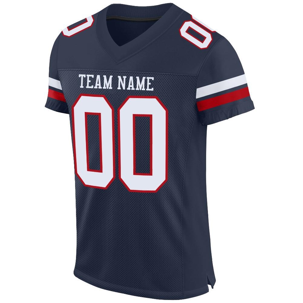Custom Navy White-Red Mesh Authentic Football Jersey photo 2