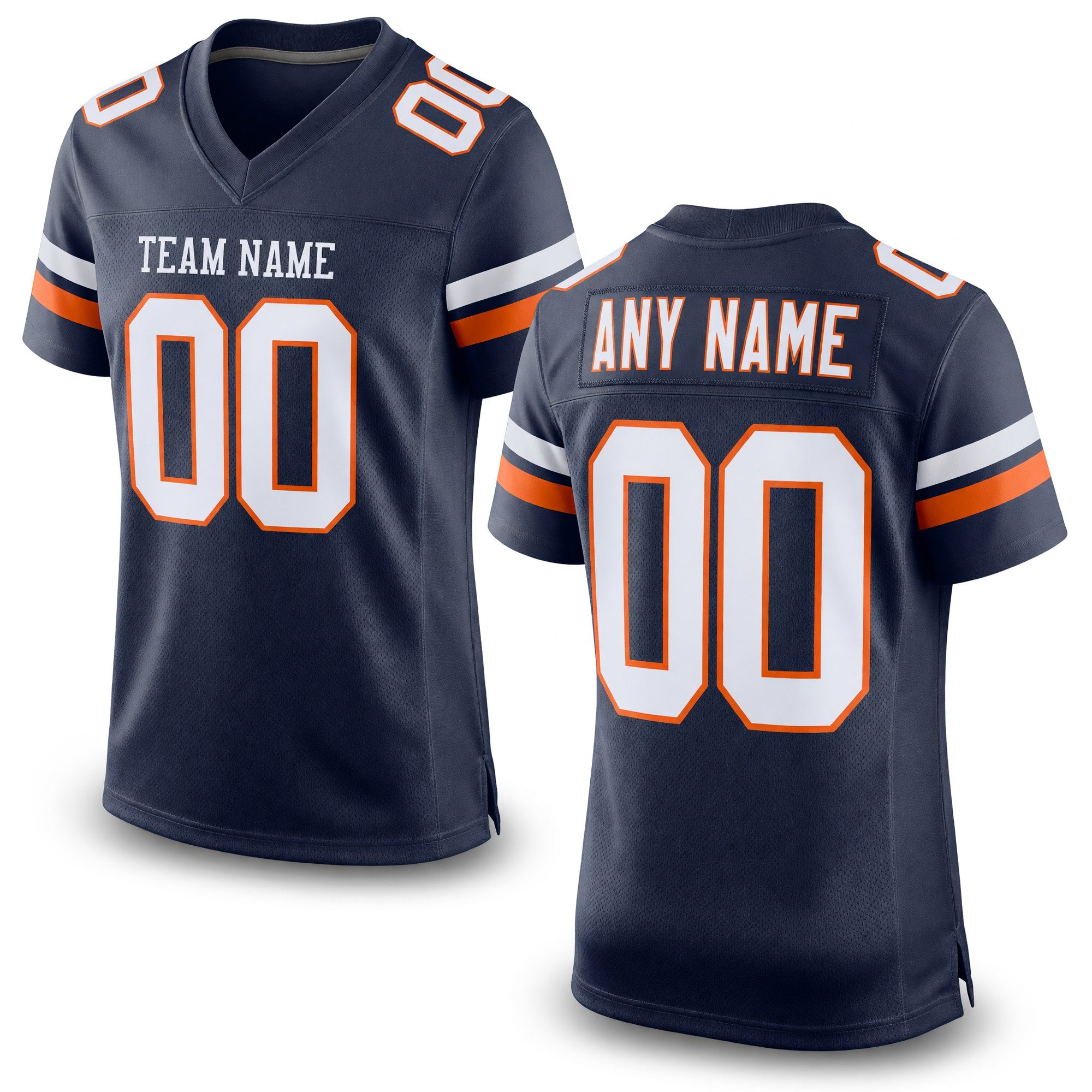 Custom Navy White-Orange Mesh Authentic Football Jersey