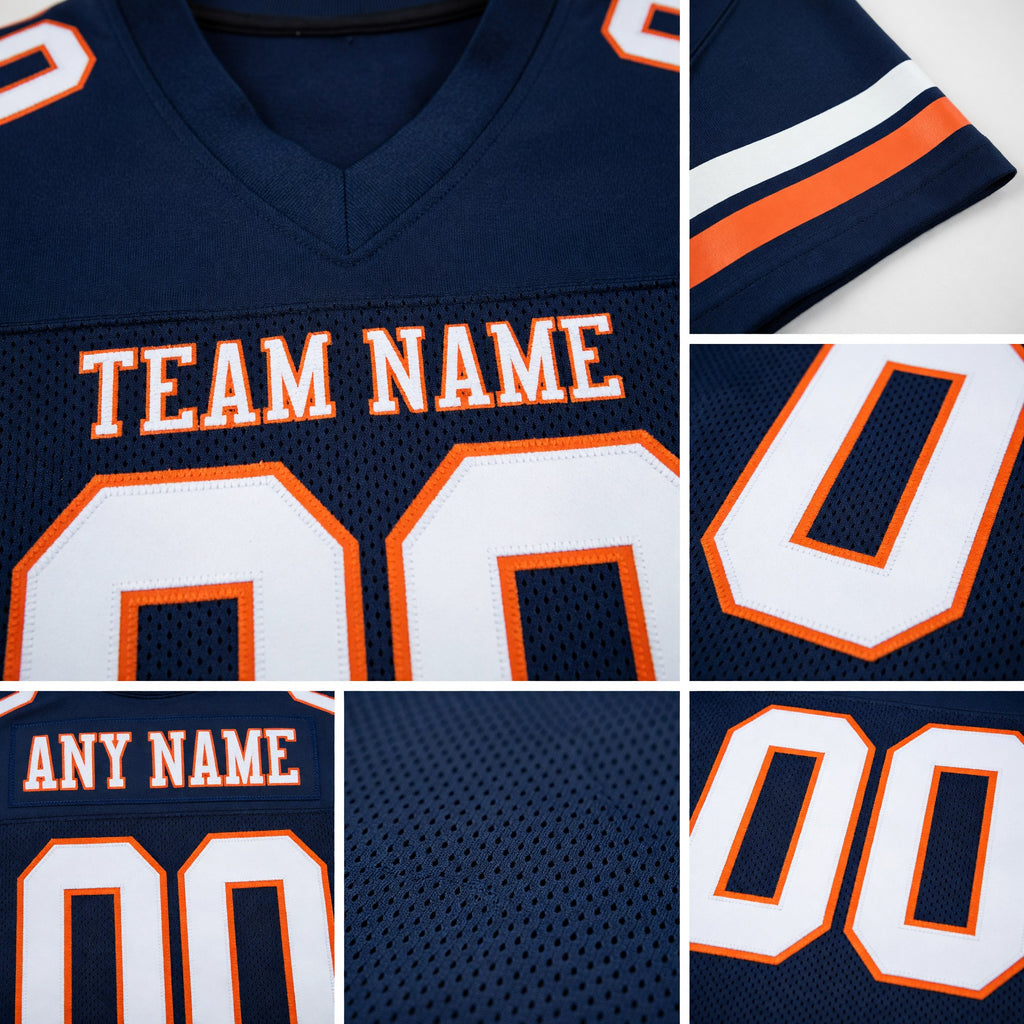 Custom Navy White-Orange Mesh Authentic Football Jersey detail