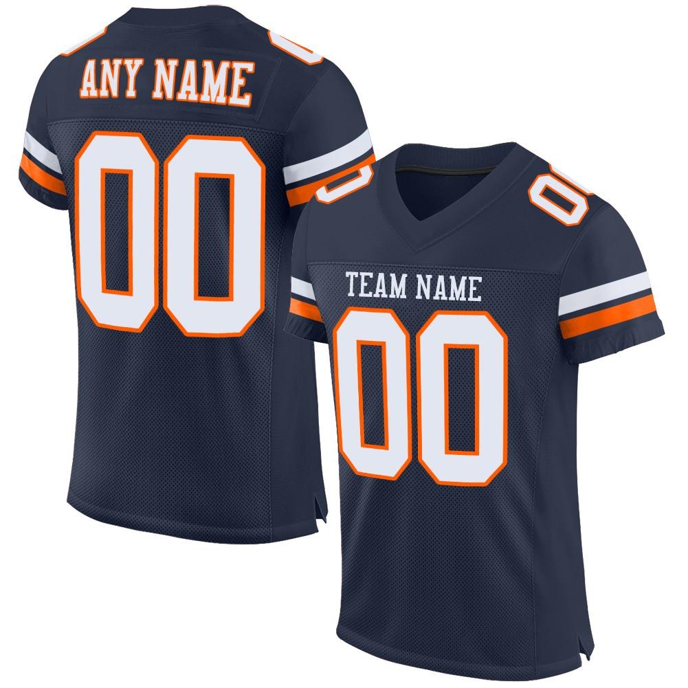 Custom Navy White-Orange Mesh Authentic Football Jersey photo 1