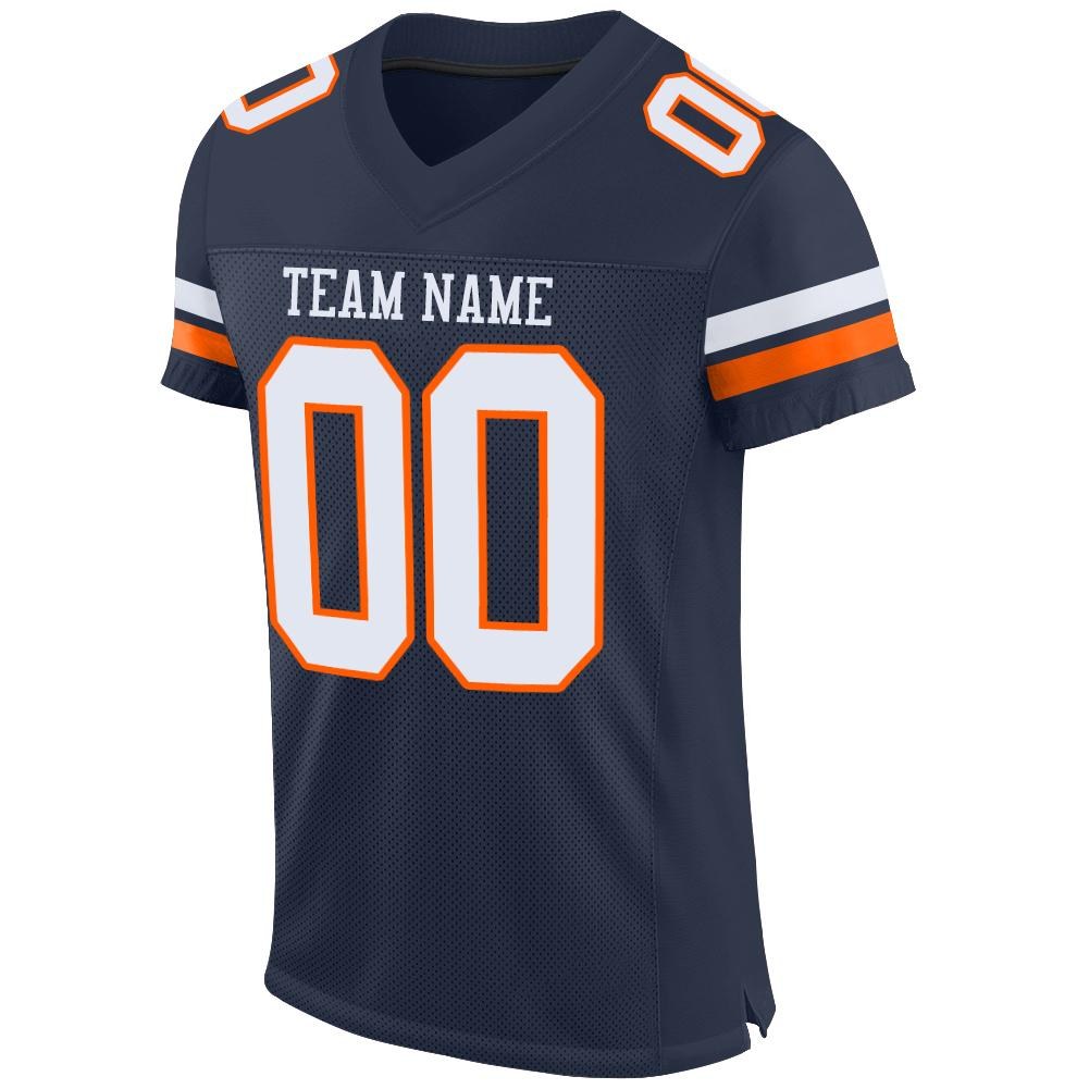 Custom Navy White-Orange Mesh Authentic Football Jersey photo 3