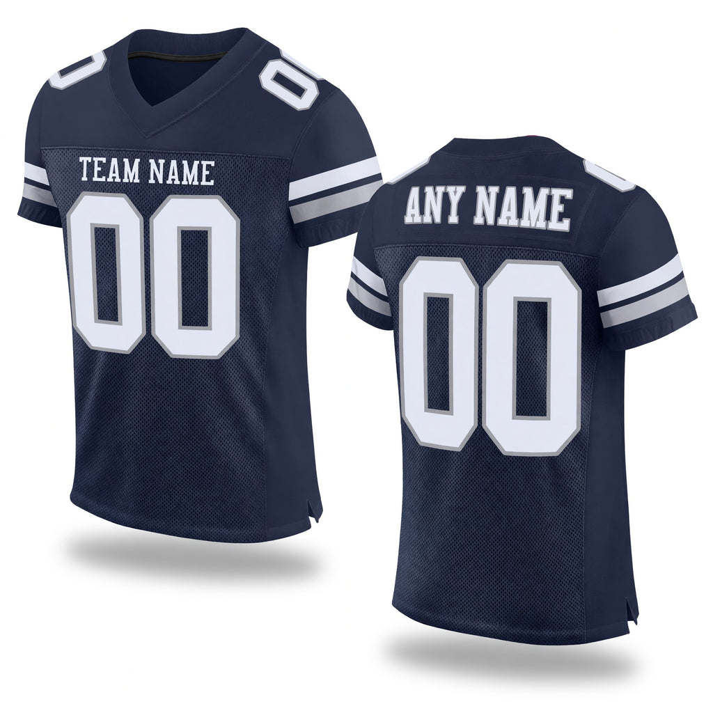 Custom Navy White-Light Gray Mesh Authentic Football Jersey