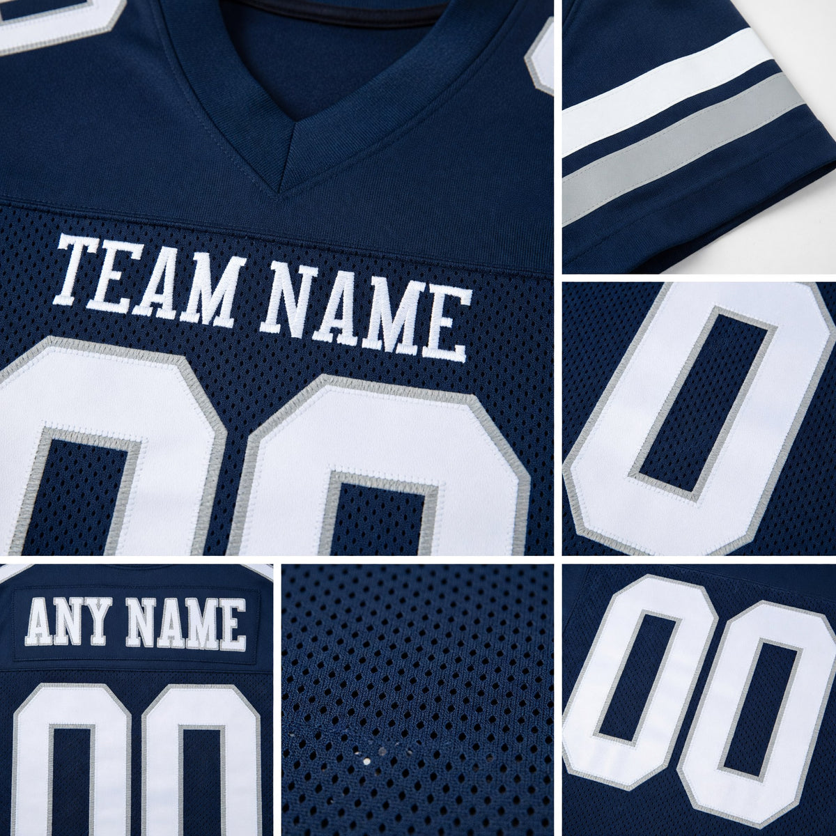 Custom Navy White-Light Gray Mesh Authentic Football Jersey detail