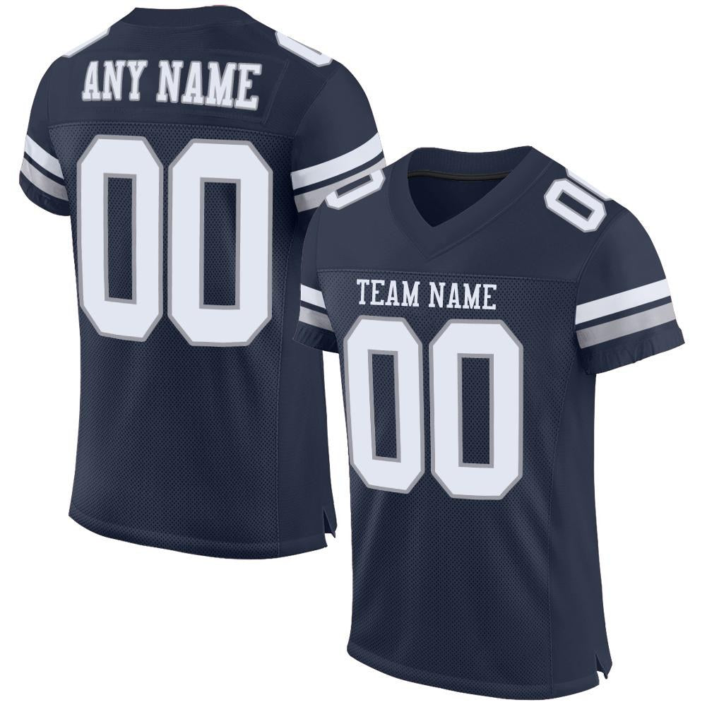 Custom Navy White-Light Gray Mesh Authentic Football Jersey photo 1