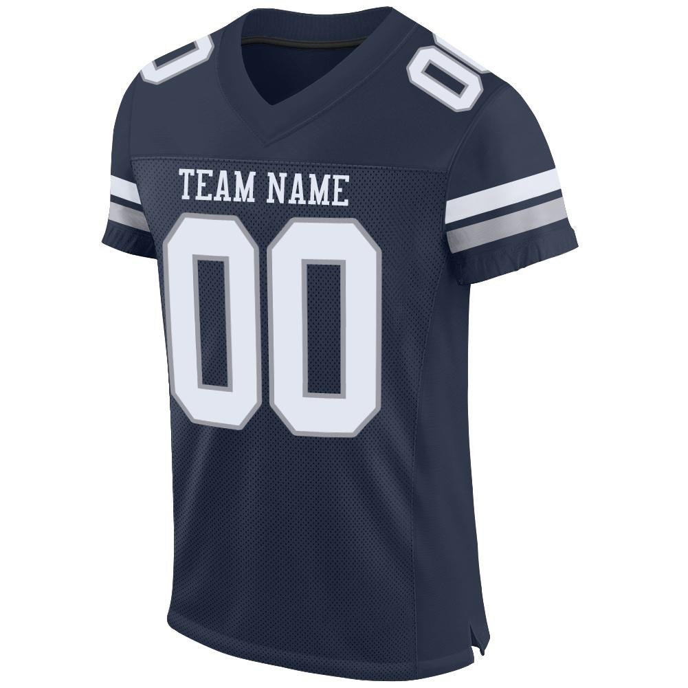 Custom Navy White-Light Gray Mesh Authentic Football Jersey photo 2