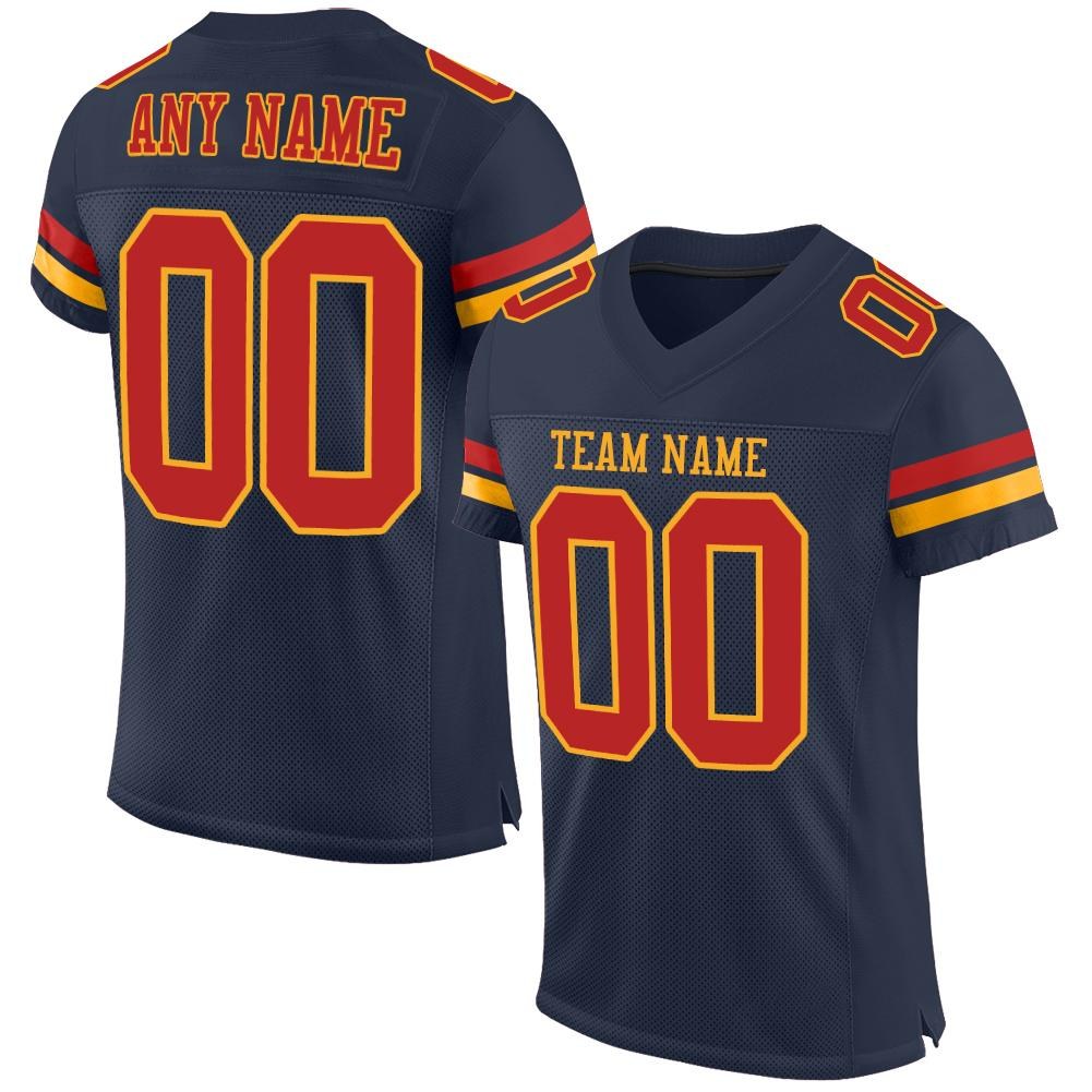 Custom Navy Scarlet-Gold Mesh Authentic Football Jersey