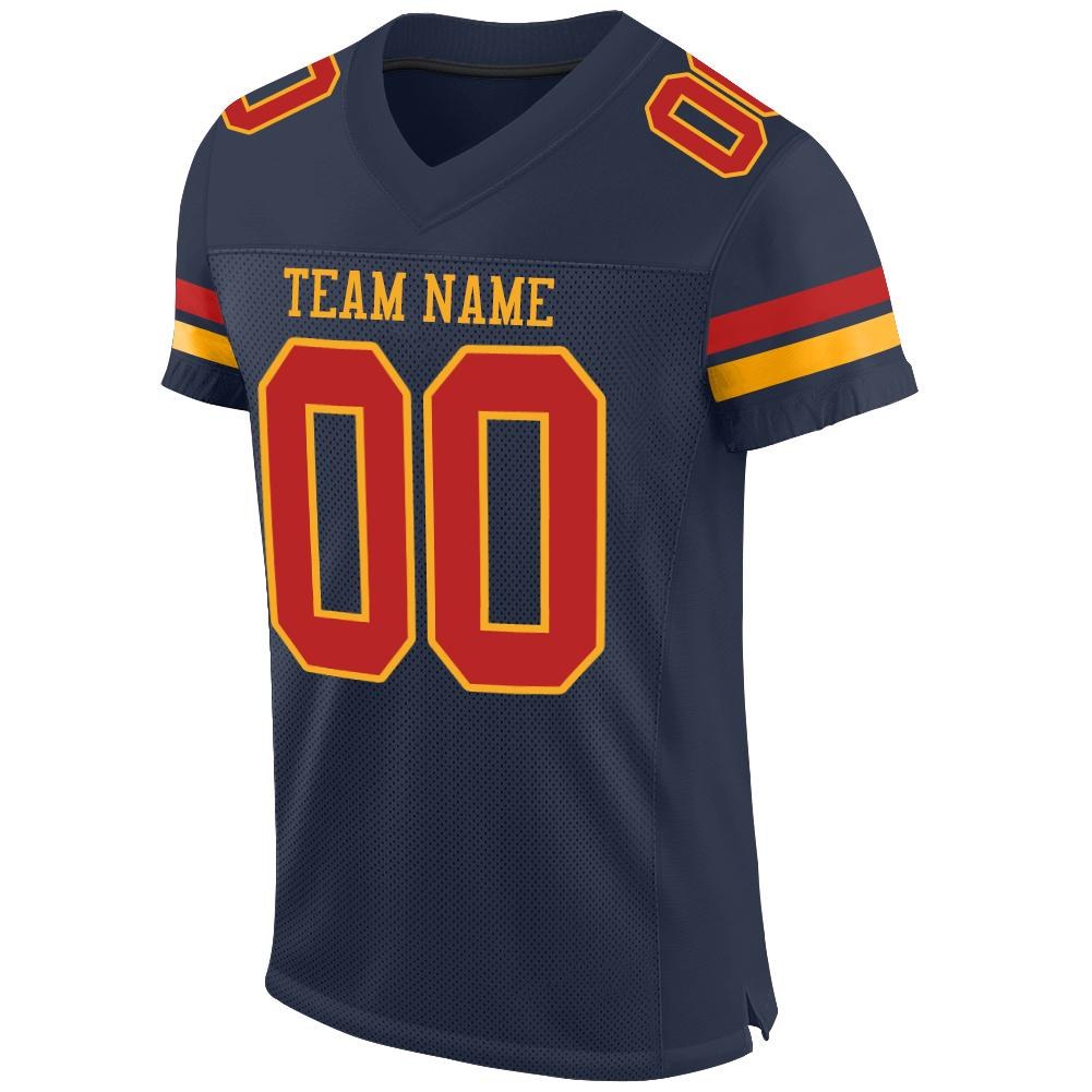 Custom Navy Scarlet-Gold Mesh Authentic Football Jersey photo 2