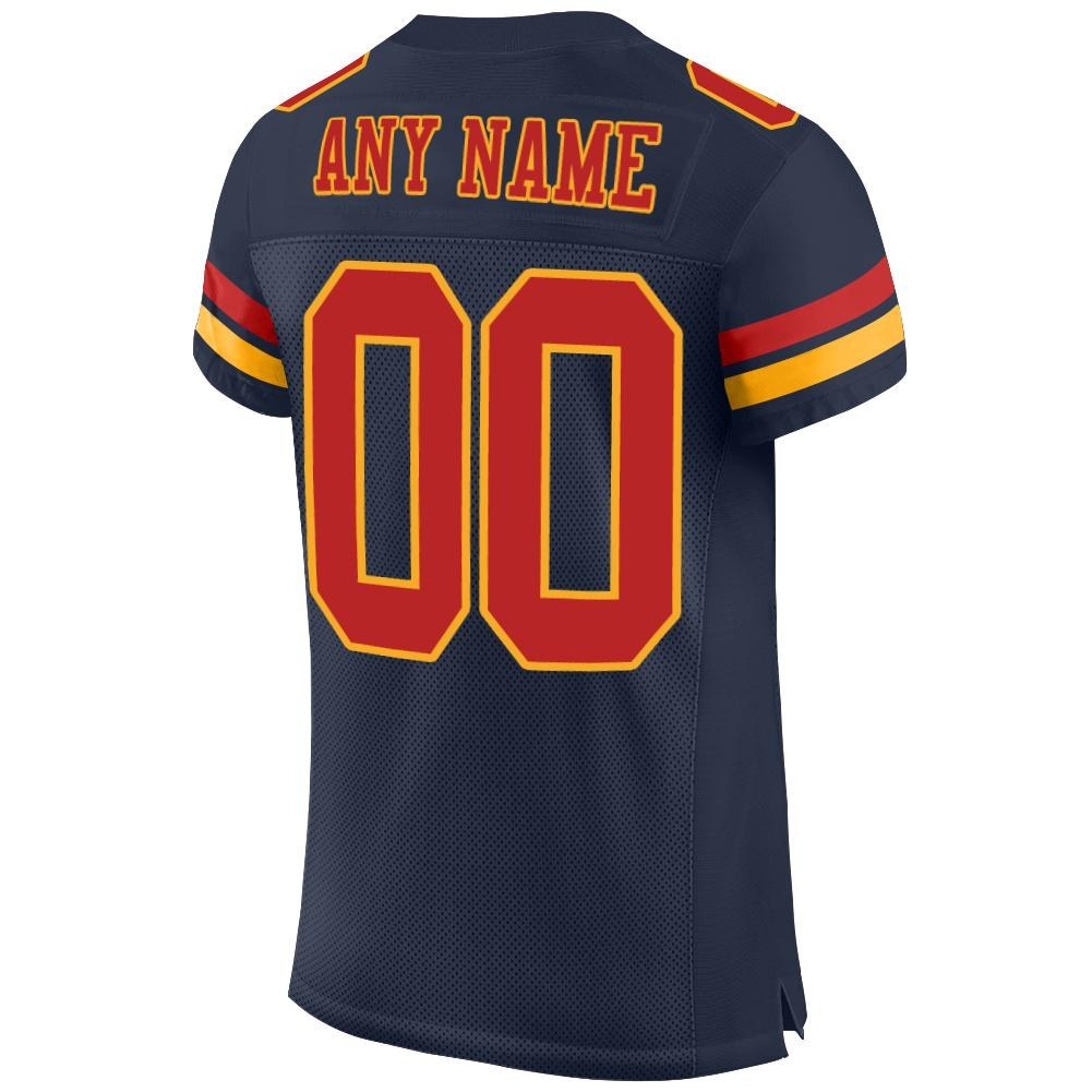 Custom Navy Scarlet-Gold Mesh Authentic Football Jersey photo 3