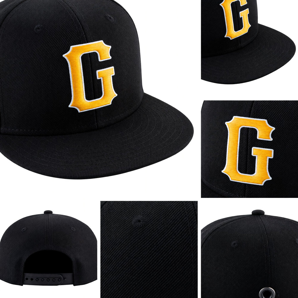 Custom Navy Gold-White Stitched Adjustable Snapback Hat detail