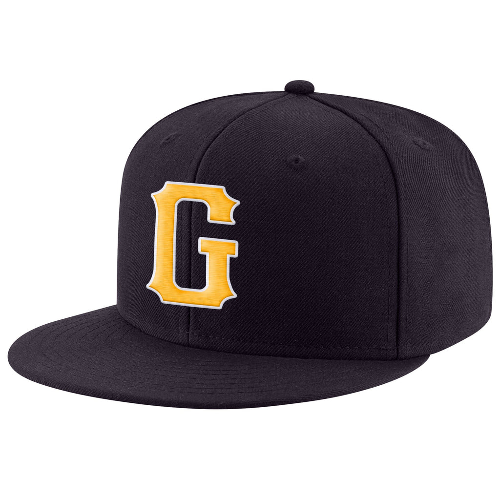 Custom Navy Gold-White Stitched Adjustable Snapback Hat photo 1
