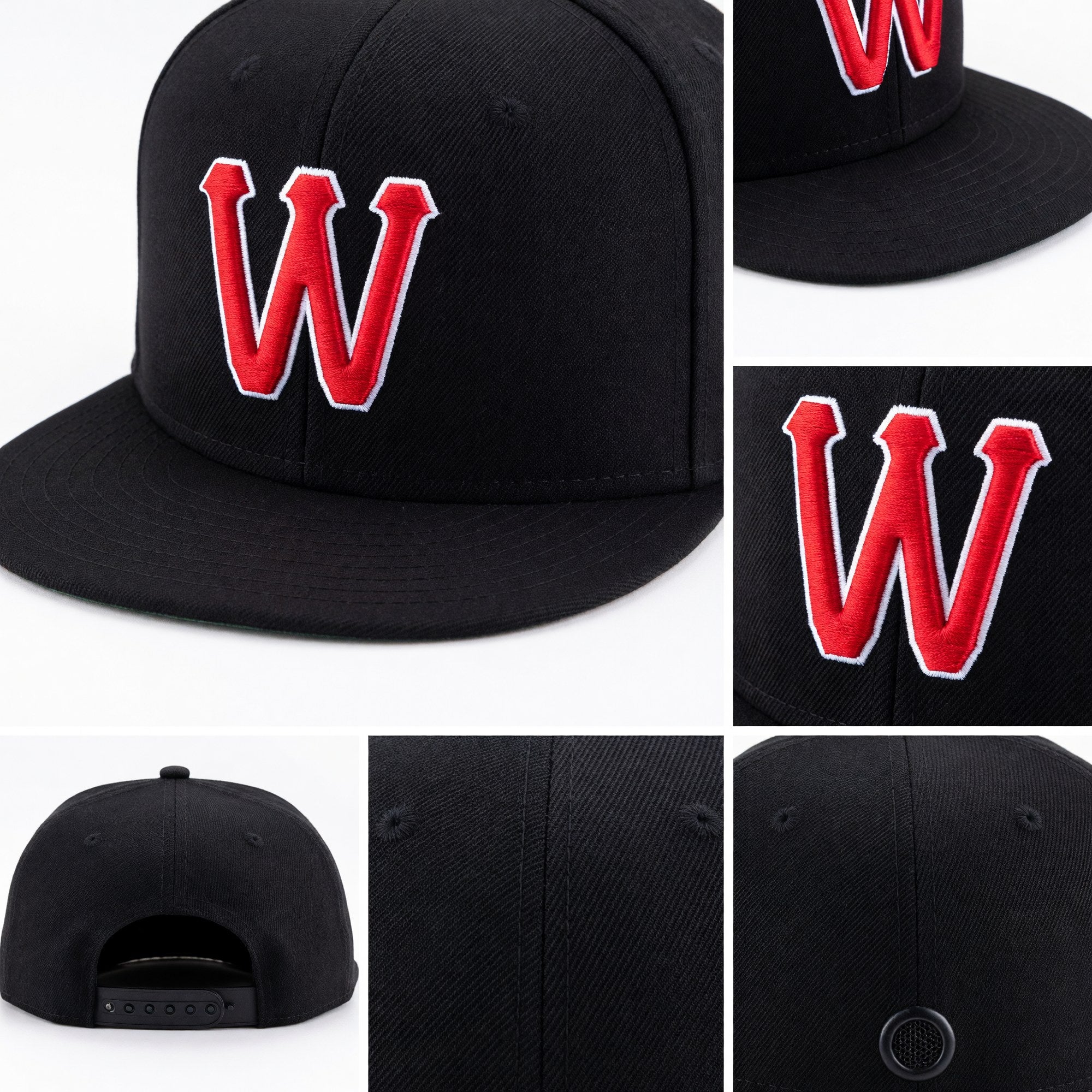 Custom Navy Red-White Stitched Adjustable Snapback Hat detail
