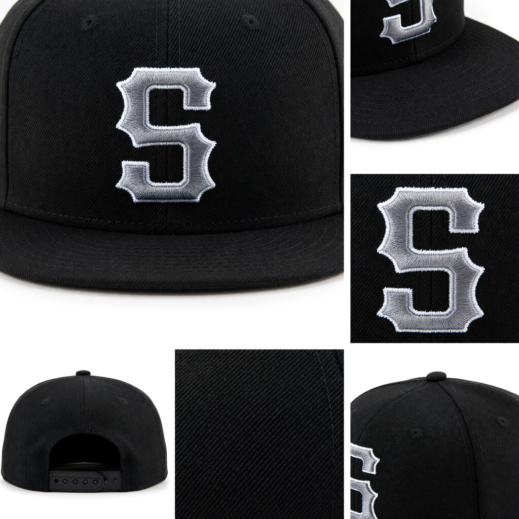 Custom Navy Gray-White Stitched Adjustable Snapback Hat detail