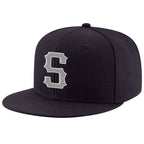 Custom Navy Gray-White Stitched Adjustable Snapback Hat photo 1