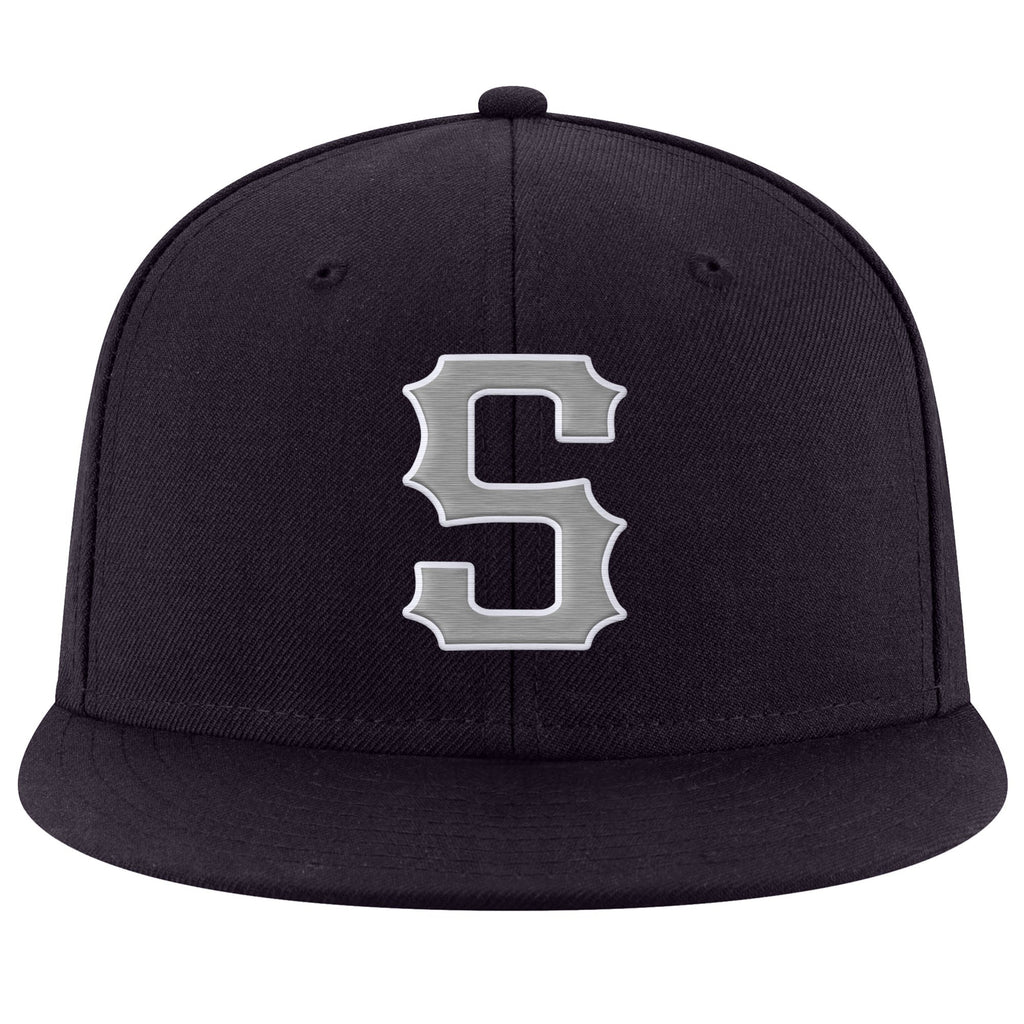 Custom Navy Gray-White Stitched Adjustable Snapback Hat photo 2
